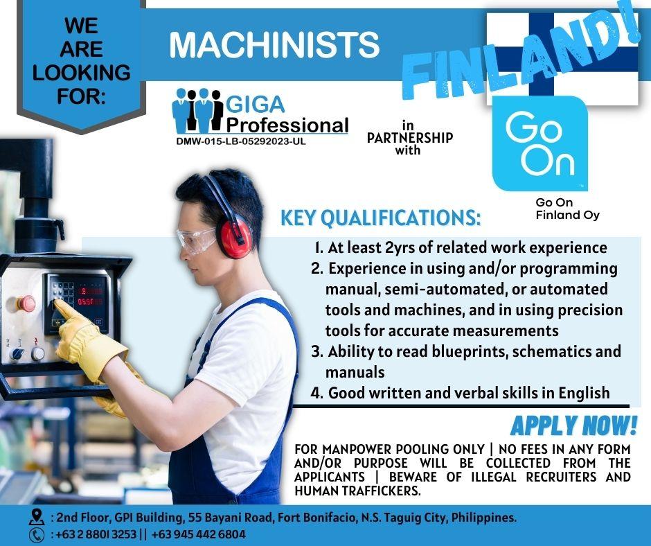 Looking for a career in production services in Finland? Join our community of skilled Machinists (CNC) today! Our agency is dedicated to providing excellent opportunities for career growth and development to all our applicants. Apply now and become part of our client's mission to provide quality production services. Don't miss out on this opportunity to take your career to the next level!