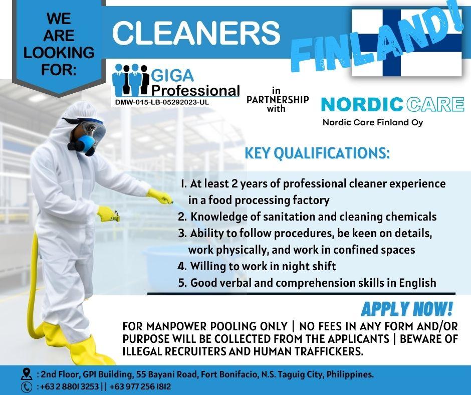 Are you searching for a career in the cleaning services industry in Finland? Join our community of skilled cleaners today! Our agency is committed to providing exceptional opportunities for career growth and development to all applicants. Apply now and become a part of our client's mission to offer first-rate cleaning services. Don't let this opportunity pass you by to take your career to new heights!